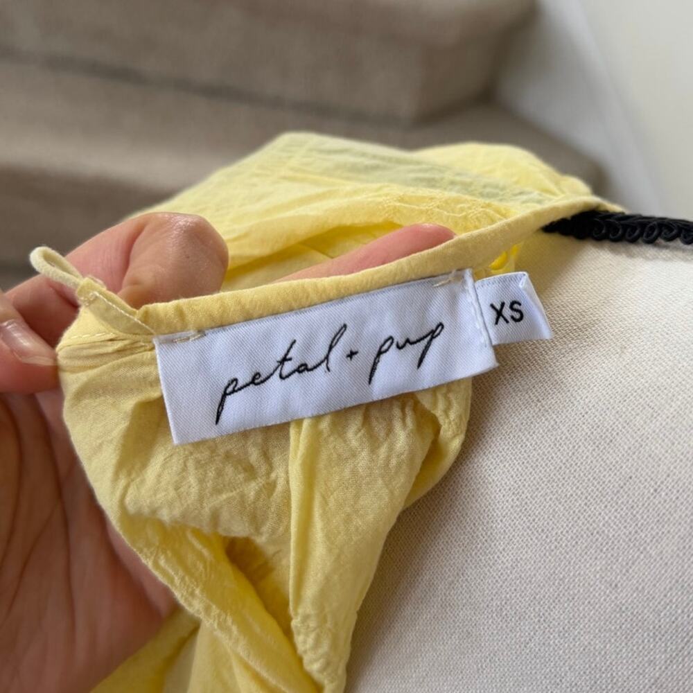 Petal + Pup Butter Yellow Puff Sleeve Midi Length Milk Maid Cut Out Back Dress - Picture 5 of 7